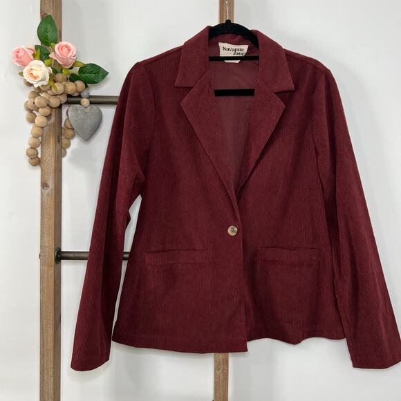 Savanna Jane Jackets & Blazers - Savanna Jane Corduroy Wine Color One Button Blazer Size Medium